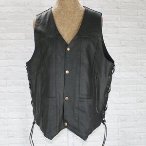 GENUINE LEATHER Vest Biker Moto Side Lace Up Streetwear Classic Men's Size 44